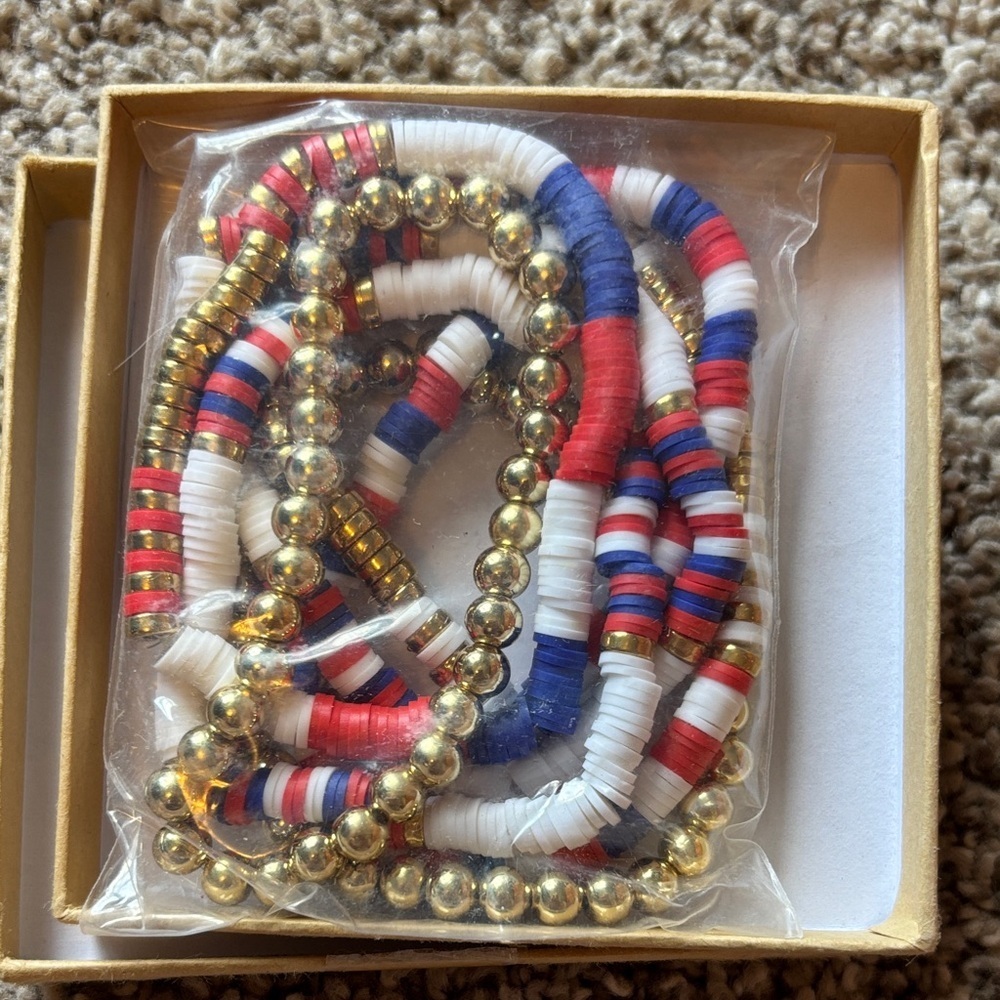 Gold, Red, Blue and White Bracelet Set